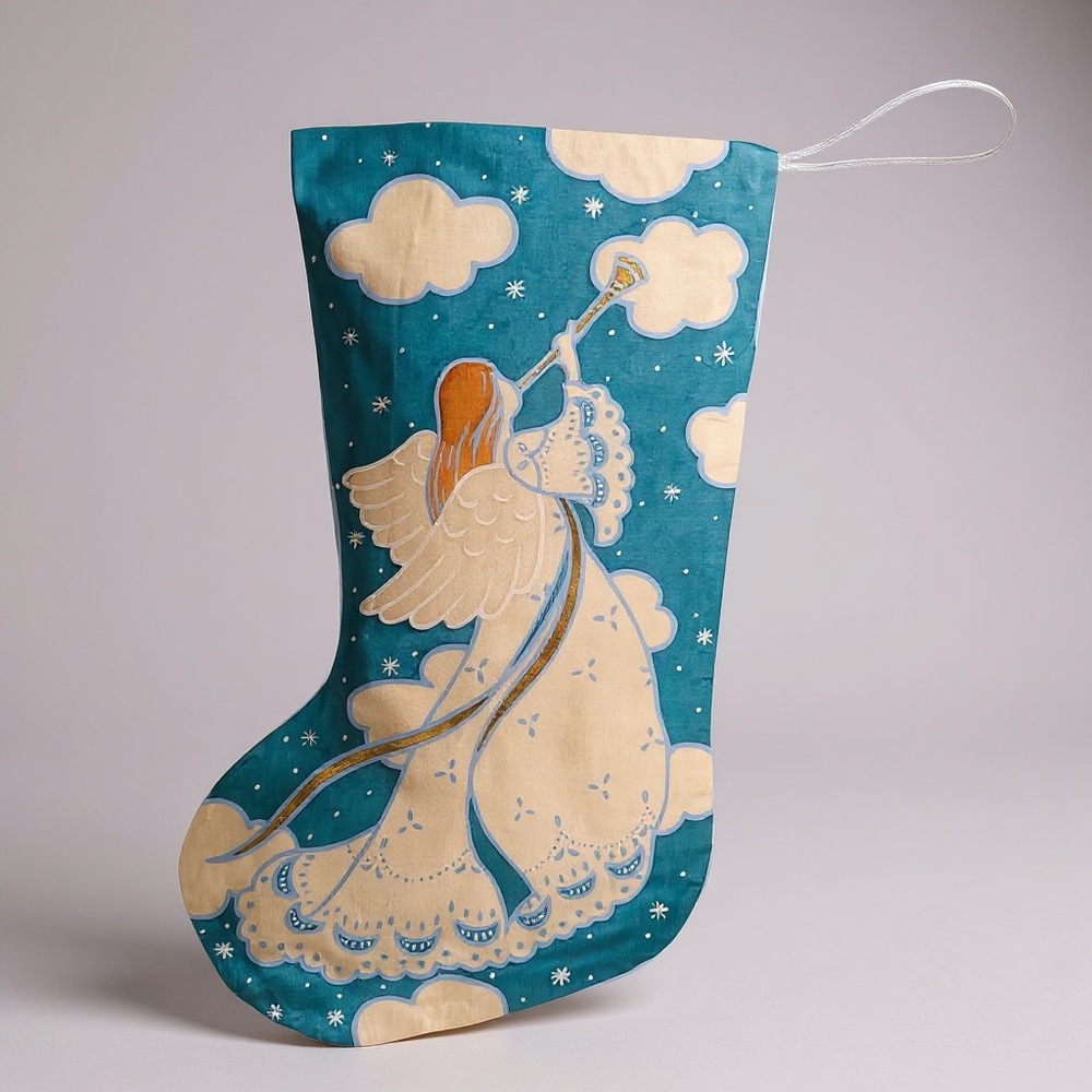 Vintage Hand Painted Angel Christmas Stocking